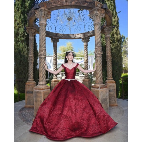 Off Shoulder Burgundy Quince Dresses V Neck 15 Dress