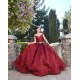 Off Shoulder Burgundy Quince Dresses V Neck 15 Dress