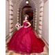 Off Shoulder Burgundy Quinceanera Dress Sequin Sweetheart Neck 15 Dresses