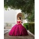 Off Shoulder Burgundy Quinceanera Dresses Sequins Sweetheart Neck 3D Flower