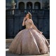 Off Shoulder Champagne Quince Dress Sequin Vestidos De 15 Anos With Bow