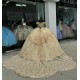 Off Shoulder Champagne Quince Dress Sweetheart Neck Ball Gown Crystal 15 Dresses