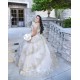 Off Shoulder Champagne Quince Dresses Metallic Sequin V Neck 15 Dress