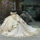 Off Shoulder Champagne Quinceanera Dress Birthday Party Gowns With Bow