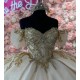 Off Shoulder Champagne Quinceanera Dress Birthday Party Gowns With Bow