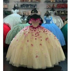 Off Shoulder Champagne Quinceanera Dresses 15 Dress With 3D Floral Appliques