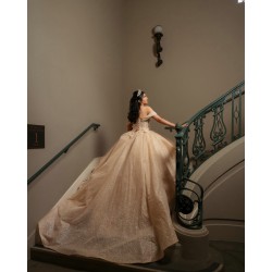 Off Shoulder Champagne Quinceanera Dresses Sweetheart Neck 15 Dress