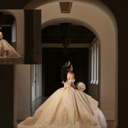 Off Shoulder Champagne Quinceanera Dresses Sweetheart Neck 15 Dress