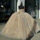 Off Shoulder Champagne Quinceanera Dresses Sweetheart Neck Ball Gown 15 Dress