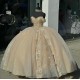 Off Shoulder Champagne Quinceanera Dresses Sweetheart Neck Ball Gown 15 Dress