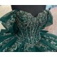 Off Shoulder Emerald Green Quince Dress Sweetheart Ball Gown 15 Dresses With Bow