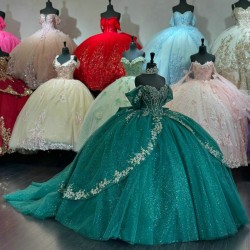 Off Shoulder Emerald Green Quince Dress Sweetheart Ball Gown 15 Dresses With Bow