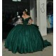 Off Shoulder Emerald Green Quince Dress Sweetheart Crystal Ball Gown 15 Dresses