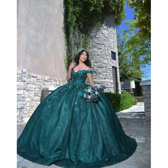 Off Shoulder Emerald Green Quince Dresses Sequin Sweetheart Neck 15 Dress