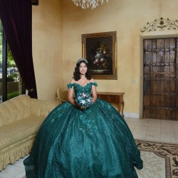 Off Shoulder Emerald Green Quince Dresses Sequin Sweetheart Neck 15 Dress