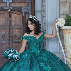 Off Shoulder Emerald Green Quince Dresses Sequin Sweetheart Neck 15 Dress