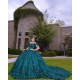 Off Shoulder Emerald Green Quince Dresses V Neck 15 Dress With 3D Flowers