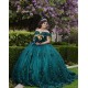 Off Shoulder Emerald Green Quince Dresses V Neck 15 Dress With 3D Flowers