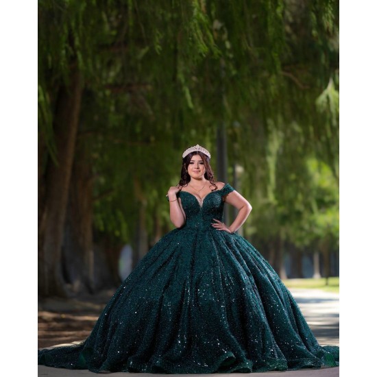 Off Shoulder Emerald Green Quinceanera Dress 2024 Princess Dresses