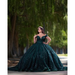 Off Shoulder Emerald Green Quinceanera Dress 2024 Princess Dresses