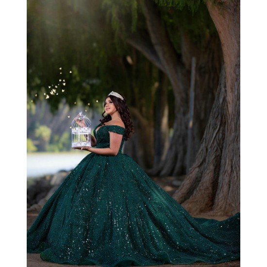 Off Shoulder Emerald Green Quinceanera Dress 2024 Princess Dresses