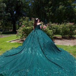 Off Shoulder Emerald Green Quinceanera Dress 2024 Princess Dresses