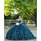 Off Shoulder Emerald Green Quinceanera Dress Lace Appliques V Neck 15 Dresses