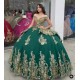 Off Shoulder Emerald Green Quinceanera Dress Sweetheart Metallic Sequin 15 Dresses