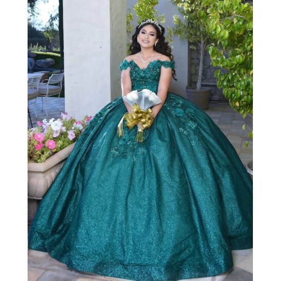 Off Shoulder Emerald Green Quinceanera Dress Sweetheart Neck 15 Dresses