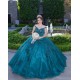 Off Shoulder Emerald Green Quinceanera Dress V Neck 15 Dresses