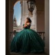 Off Shoulder Emerald Green Quinceanera Dresses V Neck Lace Appliques 15 Dress