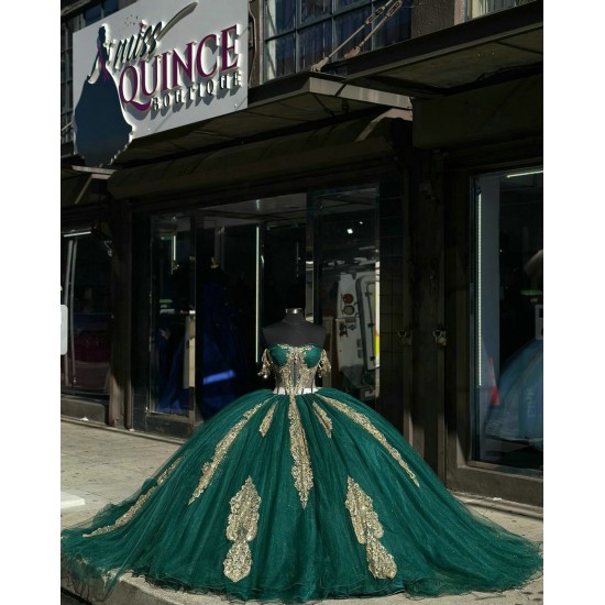 Off Shoulder Green 15 Dresses Ball Gown Sweetheart Neck Dress