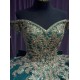 Off Shoulder Green 15 Dresses V Neck Ball Gown Quince Dress With Bow