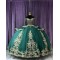 Off Shoulder Green 15 Dresses V Neck Ball Gown Quince Dress With Bow