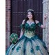 Off Shoulder Green On Nude Quinceanera Dress Sweetheart Neck 15 Dresses