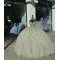 Off Shoulder Green On Pink Quinceanera Dresses V Neck Lace Appliques 15 Dress