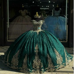 Off Shoulder Green Quince Dress 15 Dresses Sweetheart Neck Ball Gown