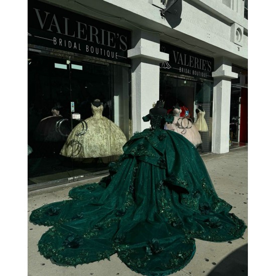 Off Shoulder Green Quinceanera Dresses Sweetheart Neck Crystal 15 Dress