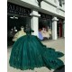 Off Shoulder Green Quinceanera Dresses Sweetheart Neck Crystal 15 Dress