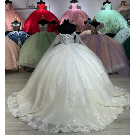 Off Shoulder Ivory Quinceanera Dresses 15 Dress With Long Sleeve