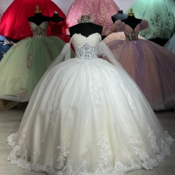 Off Shoulder Ivory Quinceanera Dresses 15 Dress With Long Sleeve