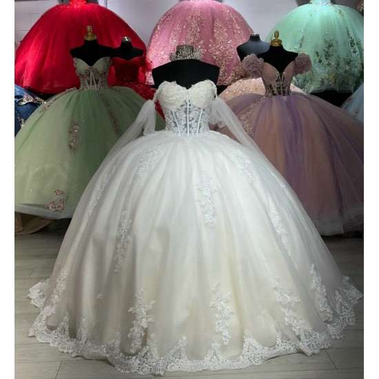 Off Shoulder Ivory Quinceanera Dresses 15 Dress With Long Sleeve