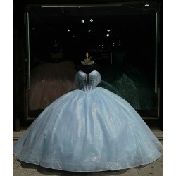 Off Shoulder Light Blue Quince Dress Sweetheart Neck 15 Dresses