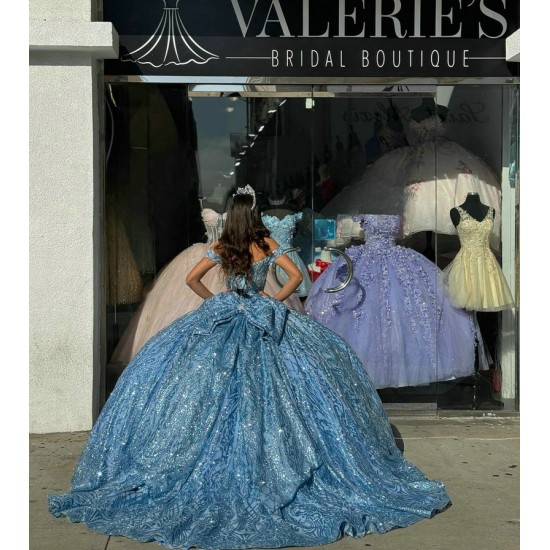 Off Shoulder Light Blue Quinceanera Dresses 15 Dress With Bow