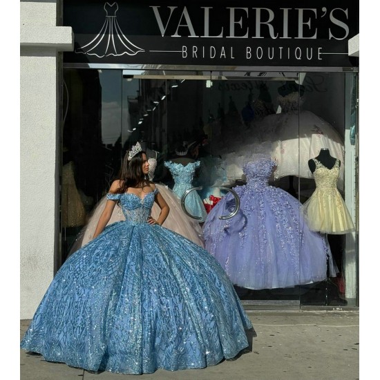 Off Shoulder Light Blue Quinceanera Dresses 15 Dress With Bow