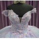 Off Shoulder Light Blue Quinceanera Dresses Crystal V Neck 15 Dress