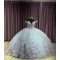 Off Shoulder Light Blue Quinceanera Dresses Crystal V Neck 15 Dress