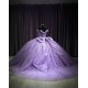 Off Shoulder Lilac 15 Dresses Lace Appliques Ball Gown V Neck Dress With Bow