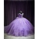 Off Shoulder Lilac 15 Dresses Lace Appliques Ball Gown V Neck Dress With Bow