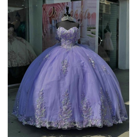 Off Shoulder Lilac Quince Dress Sweetheart Neck Ball Gown 15 Dresses With Bow